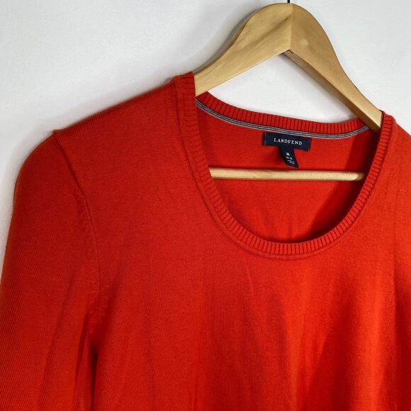 Lands' End Womens Tunic Sweater Size M Red 3/4 Sleeve Cotton Stretch Casual - Picture 4 of 8